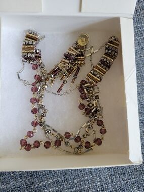 J. Jill Multi-Strand Brown Faceted Beaded Necklace with Mixed Metal Chains